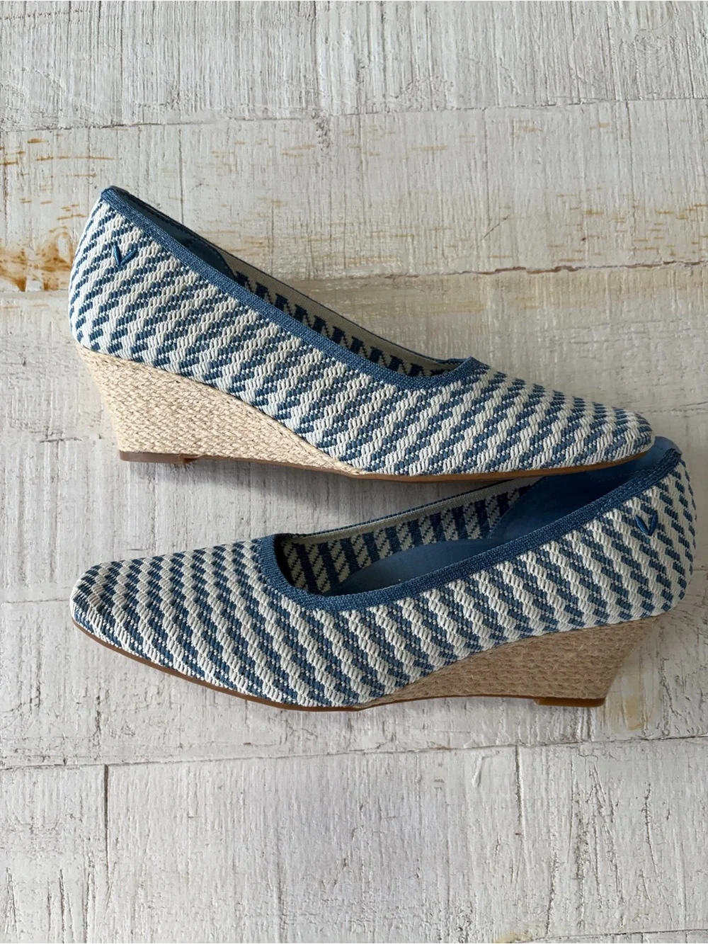 Vivaia Margot Wedge Pro EU size 39.5 US 8.5 Blue Stripe Square Toe Espadrilles
